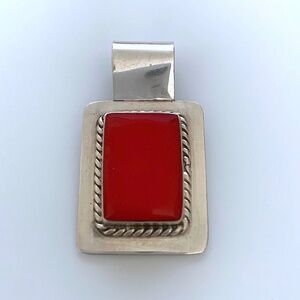 Han Mexico 925 Red Coral Pendant 1.75" - image 1